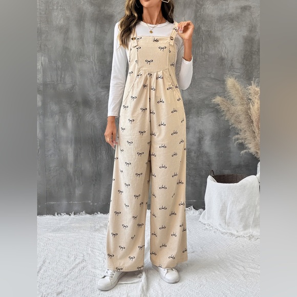 Bow Wide Leg Corduroy Overalls - Picture 1 of 8
